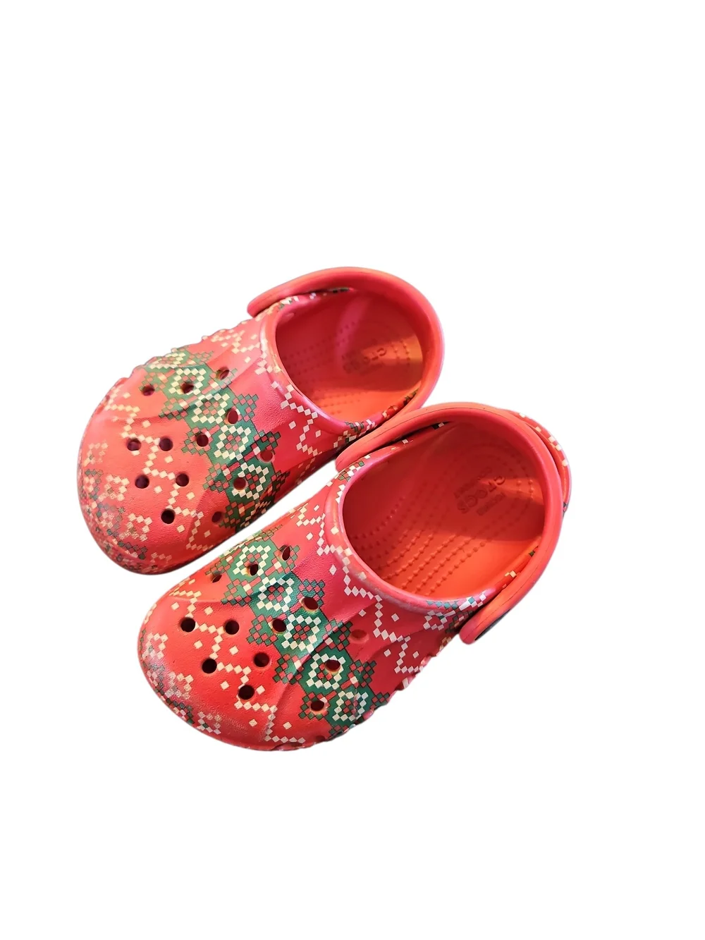 CROCS Kids Red Clogs with Green Pattern Festive Holiday Christmas Size 8c